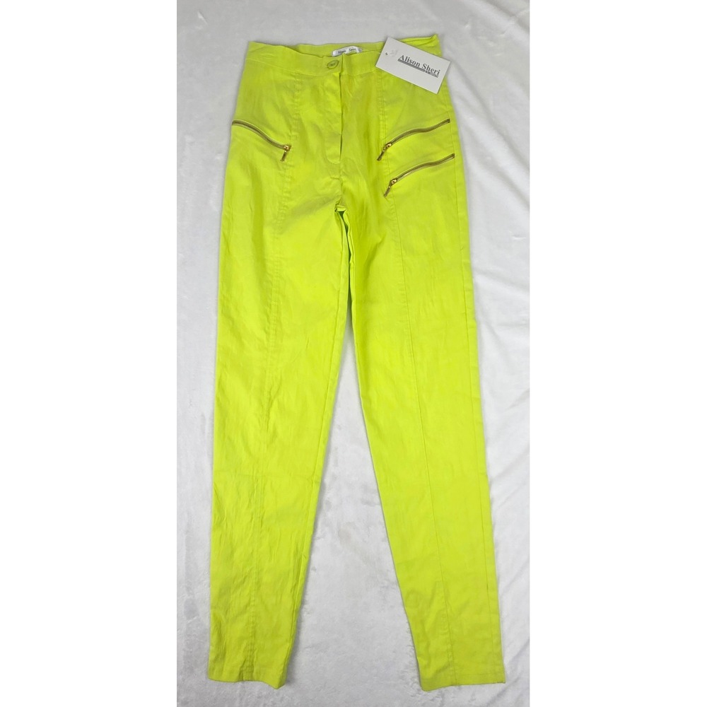 Alison Sheri Pants Women XS Lime Green Zipper Detail Slim Fit Casual NWT